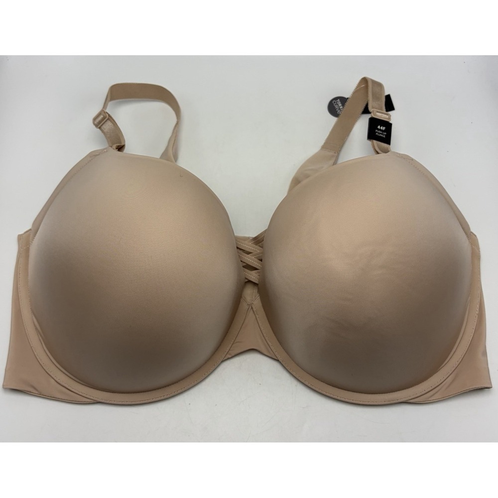 Torrid Curve Push Up Bra 44F Plunge Underwire Beige Curve XO 360 Back Smoothing